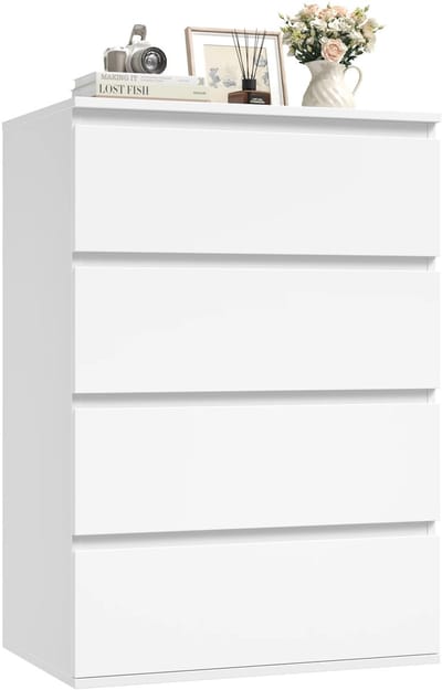ITRONIQ Ladekast 4 Laden - Opbergkast Wit - Dressoir Kast Slaapkamer Woonkamer Hal - Modern Design Compact - 60x40x80 CM