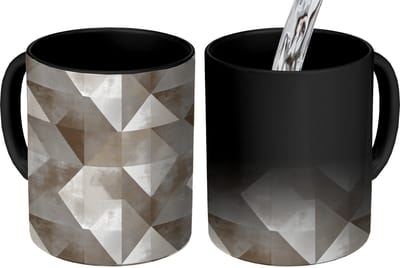 Magische Mok - Foto op Warmte Mokken - Koffiemok - Geometrisch - Motief - Aardetinten - Magic Mok - Beker - 350 ML - Theemok