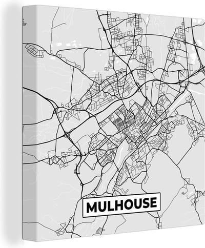 Canvas Schilderij Plattegrond - Kaart - Stadskaart - Frankrijk - Mulhouse - 20x20 cm - Wanddecoratie