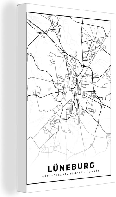 Canvas Schilderij Plattegrond - Kaart - Lüneburg - Stadskaart - 20x30 cm - Wanddecoratie