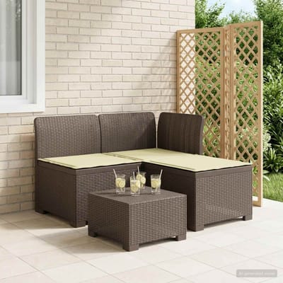 vidaXL - 3-Zits - Tu - bank - met - Kussens - Rattan - Look - 3-zits - PP - Lichtgrijs