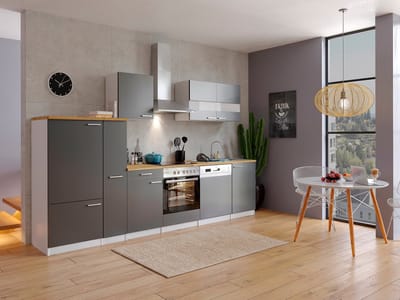 Goedkope keuken 310 cm - complete keuken met apparatuur Malia - Wit/Grijs - soft close - keramische kookplaat - vaatwasser - afzuigkap - oven - spoelbak