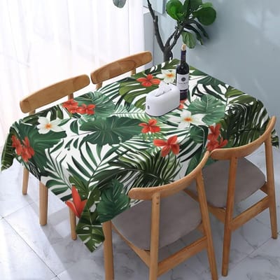 Feuille de Palmier Tropical Fleur Rectangle Nappe Imperméable Décoration de Maison Réutilisable Tissu de Table de Cuisine Salle à Manger Décoration de Fête de Vacances 100x145cm