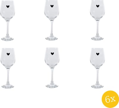 Clayre & Eef Wijnglas Hart set van 6 stuks Hart 300 ml Transparant Glas Wijnkelk