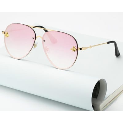 Lunettes de soleil d'aviation roses vintage pour femmes Marque de mode de luxe Monture en métal Miroir dégradé Sans monture Lunettes de soleil Unisexe