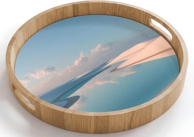 Dienblad rond 40x40 cm - Schootdienblad hout - Duinen - Waterplas - Oneindige rust - Borrelplank rechthoek - Plateau houten dienbladen