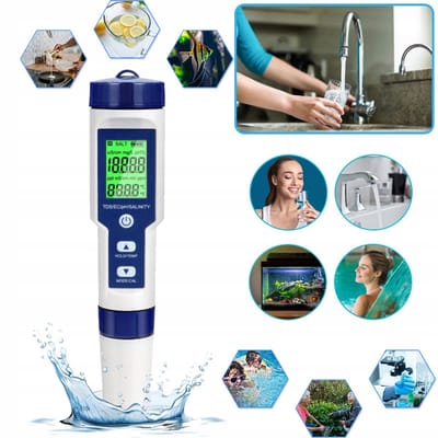 Digitale Watertester Met PH- En TDS-Meter-5-In-1 Zoutgehaltemeter-PH-Temperatuur- EC- En Tds-Meter - PH-Meter Voor Water Met LCD-Achtergrondverlichting - Watertestkits Voor Drinkwater Wijn Zwembaden Jacuzzi's En Spa's