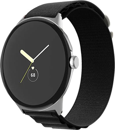 Strap-it Alpine nylon bandje geschikt voor Google Pixel Watch 5 (45 mm) / 4 (45 mm) / 3 (45 mm) - Zwart