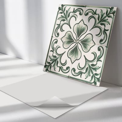 Wallfluent Vinyl Tegels - Patroon met Bladeren en Harten Vinyl Vloer Tegels - 30 cm x 30 cm - Groente PVC Tegels - 9 stuks - Vierkant PVC Tegels - Texturen Plaktegels - Zelfklevende Vinyl Tegels - Plaktegels Keuken en Badkamer