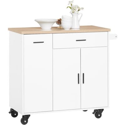 SoBuy Keukeneiland met 2 Laden en 2 Deuren - Multifunctioneel Keukenkast, Wit, 105 x 46 x 92 cm, FKW126-WN