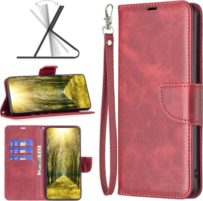 MobyDefend Hoesje - Geschikt voor Samsung Galaxy A15 - Wallet Book Case Met Koord - Rood