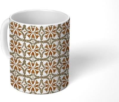 Mok - Koffiemok - Siertegel - Patroon - Bruin - Mokken - 350 ML - Beker - Koffiemokken - Theemok