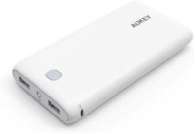 AUKEY Powerbank 20000 mAh - Draagbare Oplader met 2 USB Poorten, AiPower Technologie, Geïntegreerde Zaklamp, LED Batterij Indicator – Wit