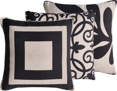 MERBAU - Sierkussen set van 3 - Beige/Zwart - Katoen
