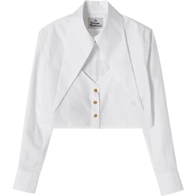Vivienne WeStwood 1501005u W009q A401 Orb Logo Borduurwerk Hart Uitgesneden Crop Top Dames S Shirt 1501005U W009Q A401 (40) white