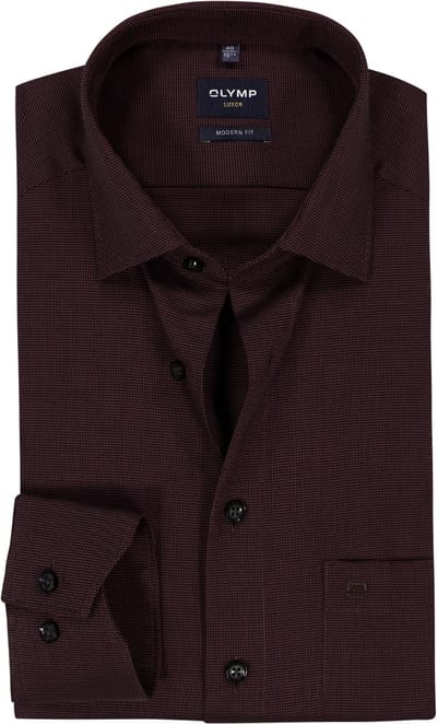 OLYMP Luxor modern fit overhemd - structuur - bordeaux rood - Strijkvrij - Boordmaat: 41