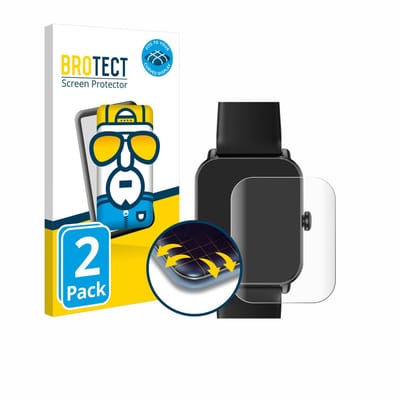 BROTECT - Screenprotector voor Beafon Smartwatch 102 1.83" - Folie Beschermfolie transparant volledig dekking - 2 Stuks