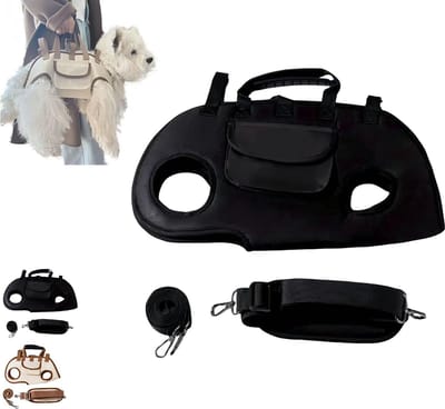 Crossbody Pet Carrier - Verstelbaar Full Body Lift Harness - Draaghulpmiddel voor kleine honden - Draagbare, ademende rugzak voor huisdieren met handsfree schouderriem en traktatiezak - Voor kleine honden en katten - Zwart - Maat M