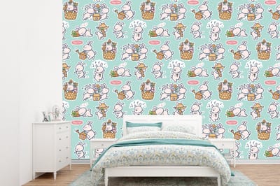 Behang - Fotobehang Konijn - Tuin - Patroon - Breedte 360 cm x hoogte 260 cm