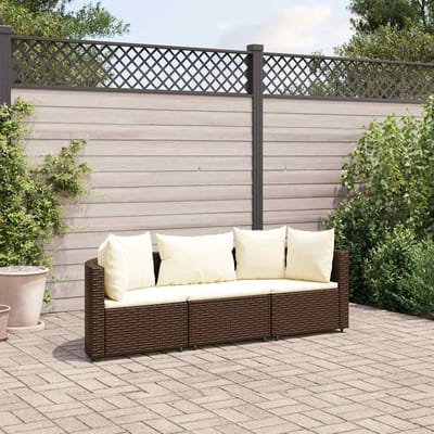 vidaXL - 3-delige - Loungeset - met - kussens - poly - rattan - bruin