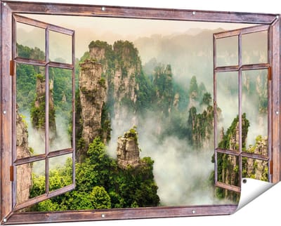 Gards Tuinposter Doorkijk Zhangjiajie Klif Bergen in China - 150x100 cm - Tuindoek - Tuindecoratie - Wanddecoratie buiten - Tuinschilderij