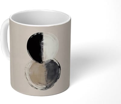 Mok - Koffiemok - Cirkels - Strepen - Minimalistisch - Zwart - Mokken - 350 ML - Beker - Koffiemokken - Theemok