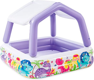 Sunshade Kinderzwembad - Opblaasbaar Zwembad - 157 x 157 x 122 cm - Zwembad met Afneembaar Zonnedak - UV-bescherming - Familiezwembad - Peuterbad - Vierkant - 295 Liter - Inclusief Afvoerplug - Waterpret voor Kinderen - Tuin Speelgoed
