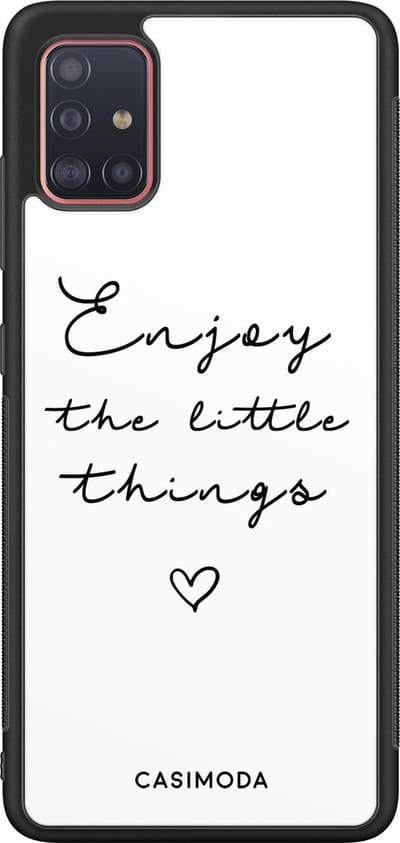 Casimoda® hoesje - Geschikt voor Samsung Galaxy A51 - Enjoy Life - Zwart TPU Backcover - Tekst - Wit