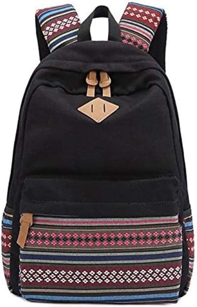 14 inch laptop voor dames vintage college waterdichte schooltassen canvas meerkleurige strepen rugzak laptop rugzak zwart
