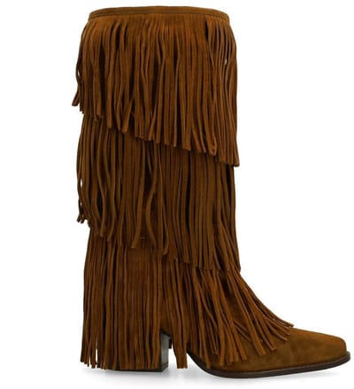 Sacha - Dames - Cognac suède cowboylaarzen met franjes - Maat 36