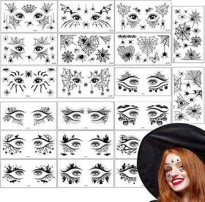 Solidchoice - Set van 10 Tijdelijke 3D Spinnenweb Tattoos voor Halloween
