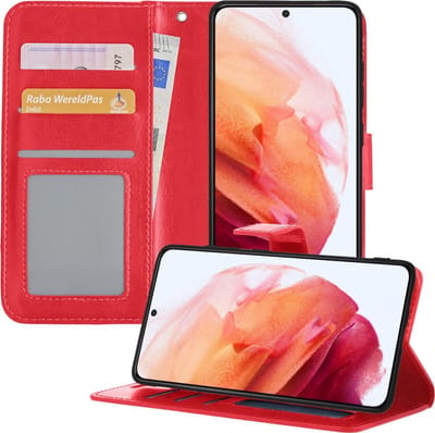 Hoesje - Geschikt voor Samsung Galaxy S21 - Luxe Bookcase - Walletcase Hoes - Portemonnee - Cover - Telefoonhoes - Rood