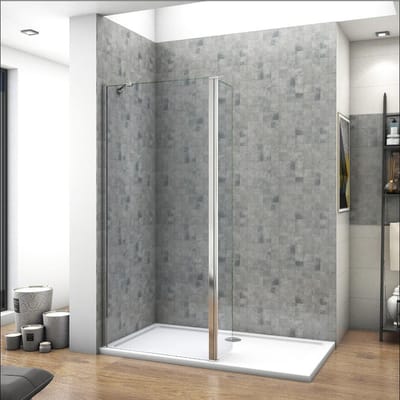 40x200cm inloopdouche + 30x200cm draaibaar hoekprofiel + 45cm Stabilisatiestang 8mm NANO EasyClean veiligheidsglas douchescherm