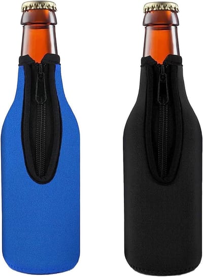 Geïsoleerde bierfleshoezen voor flessenbescherming - 2 stuks neopreen ritshoezen voor anti-verbrijzeling - Ideaal voor feesten en picknicks - Zwart en blauw - Buitenactiviteiten.