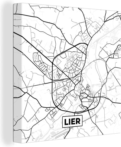 Canvas Schilderij Zwart Wit – België – Plattegrond – Stadskaart – Kaart – Lier - 20x20 cm - Wanddecoratie
