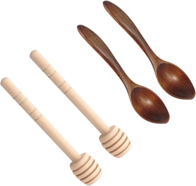 Set van 4 Houten Honinglepels - Ideaal voor het Roeren van Honing, Serveerlepel en Keukenaccessoire voor Honingliefhebbers