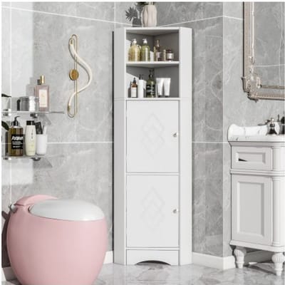 Badkamermeubel - MUVOE - Hoekkast - 36,5 x 36,5 x 155 cm - Wit - Multifunctioneel wit
