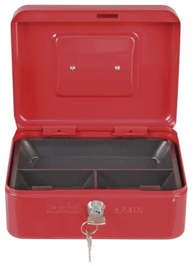 Geldcassette voor bankbiljetten en munten met muntenhouder en 2 sleutels - Rood - 200 x 160 x 70 mm