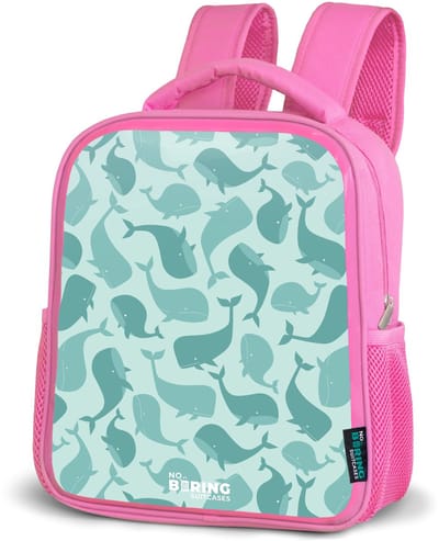 NoBoringSuitcases.com® - Rugzak roze - Schooltas meisjes - Gestileerde walvissen in tonale zeegroene tinten - Kinder rugtas meisje - Boekentas kind - Kinderrugzak voor school - Schoolrugzak