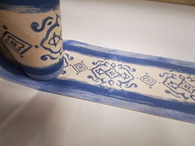 Blauw creme behangrand 13 cm