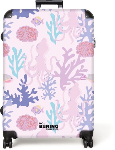 NoBoringSuitcases.com® - Koffer groot - Reiskoffer lichtgewicht - Roze met een onderwater print - Rolkoffer met 4 wielen - Grote trolley XL - 98 liter bagage
