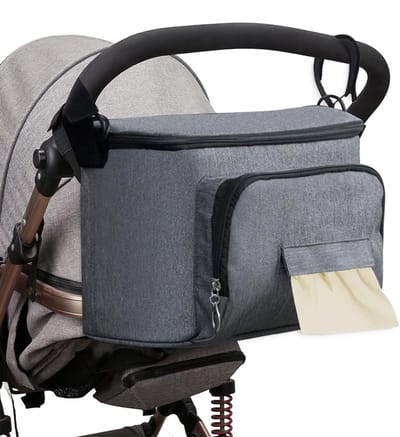 Unyqoos ® Multifunctionele Kinderwagen Organizer met Verstelbare Schouderriem en Waterdichte Opbergruimte in Zwart