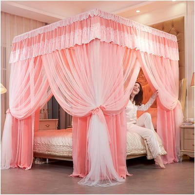 Bedhemel Klamboe - Hemeltje Bed - Slaapkamer Decoratie - Romantisch Kant Design - 180x220cm - Roze