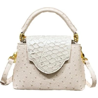 Leren Handtas met Struisvogelpatroon voor Dames Niche Mode Schoudertas Crossbody Tas white