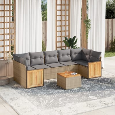 vidaXL - 8-delige - Loungeset - met - kussens - poly - rattan - beige