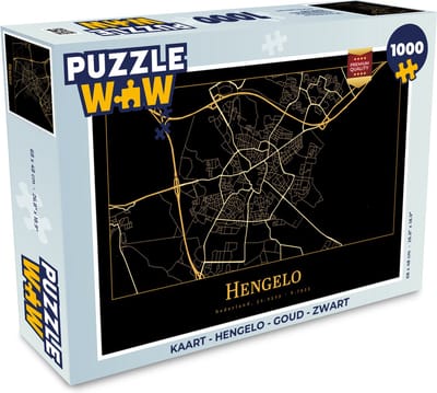 Puzzel Kaart - Hengelo - Goud - Zwart - Legpuzzel - Puzzel 1000 stukjes volwassenen