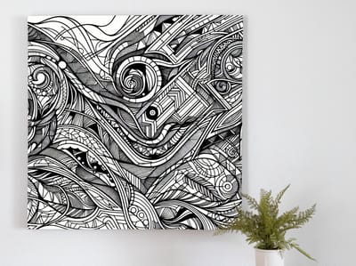 Line art mos schilderij | Symfonie van lijnen en natuur: een levendig kunstwerk onthuld | Kunst - 40x40 centimeter op Canvas | Foto op Canvas