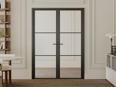 Vente-unique Omkeerbare dubbele deur van aluminium en gehard glas - Zwart - 2 x H204 x B73 cm - MASERU