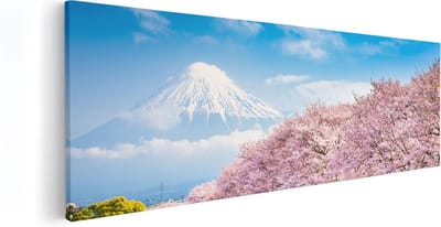Artaza Canvas Schilderij Fuji Japan - 60x20 cm - Wanddecoratie Bloesem - Muurdecoratie Woonkamer - Kamer Accessoires