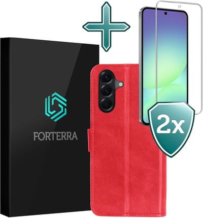 Hoesje Met 2x Screenprotector - Geschikt voor Samsung Galaxy A56 - Luxe Pasjeshouder - Flip Case - Bookcase Portemonee - Kunstleer Book Case - Flipcase Hoes - Book Cover - Walletcase - Portemonneehoes - Rood
